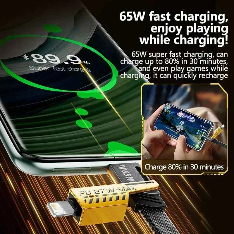 4 in 1 Fast Charging Cable PD 27W for iPhone 15, Samsung, Xiaomi - 65W USB Type C Multi Port Quick Charge Wire