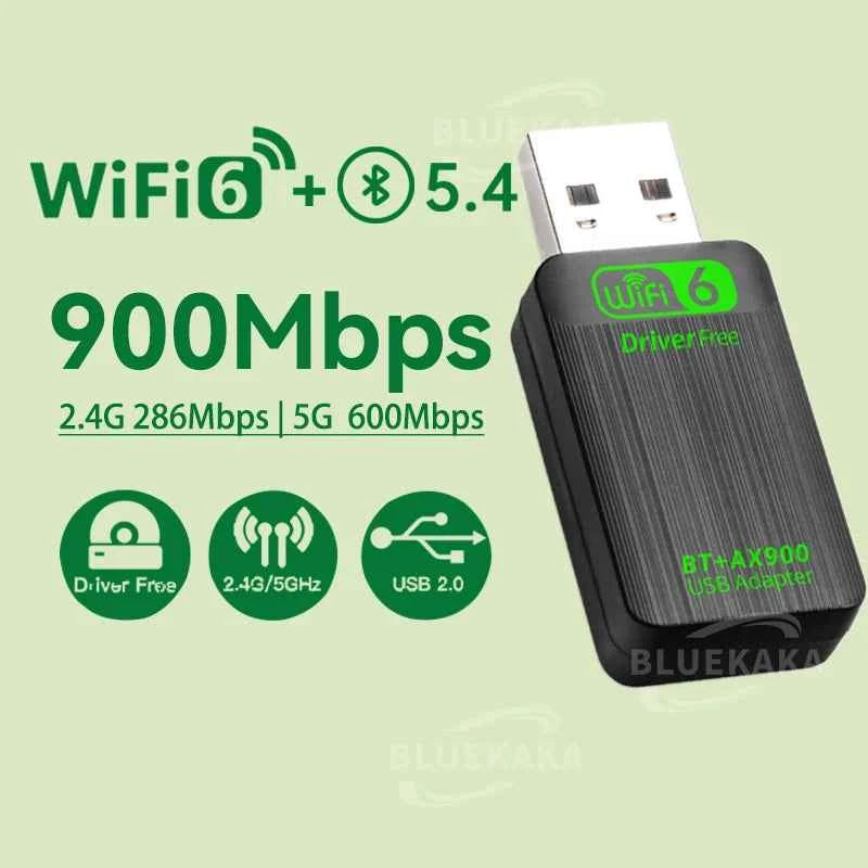 AX900 USB WiFi 6 Adapter - Dual Band 2.4G & 5GHz Wireless Network Dongle for Windows 10/11, Bluetooth 5.4, Driver Free