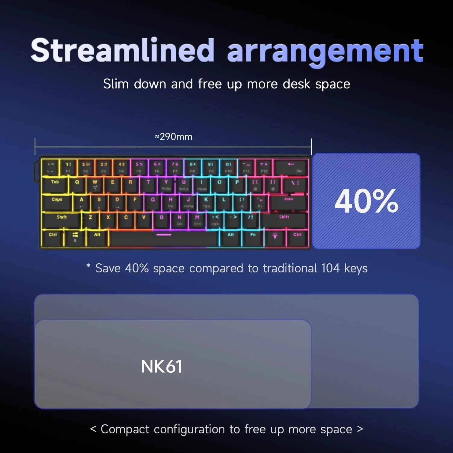 AJAZZ NK61 Wired Gaming Keyboard - 60% RGB Hot-Swappable Mini Mechanical Keyboard with 61 Keys and Red Switch for Gamers