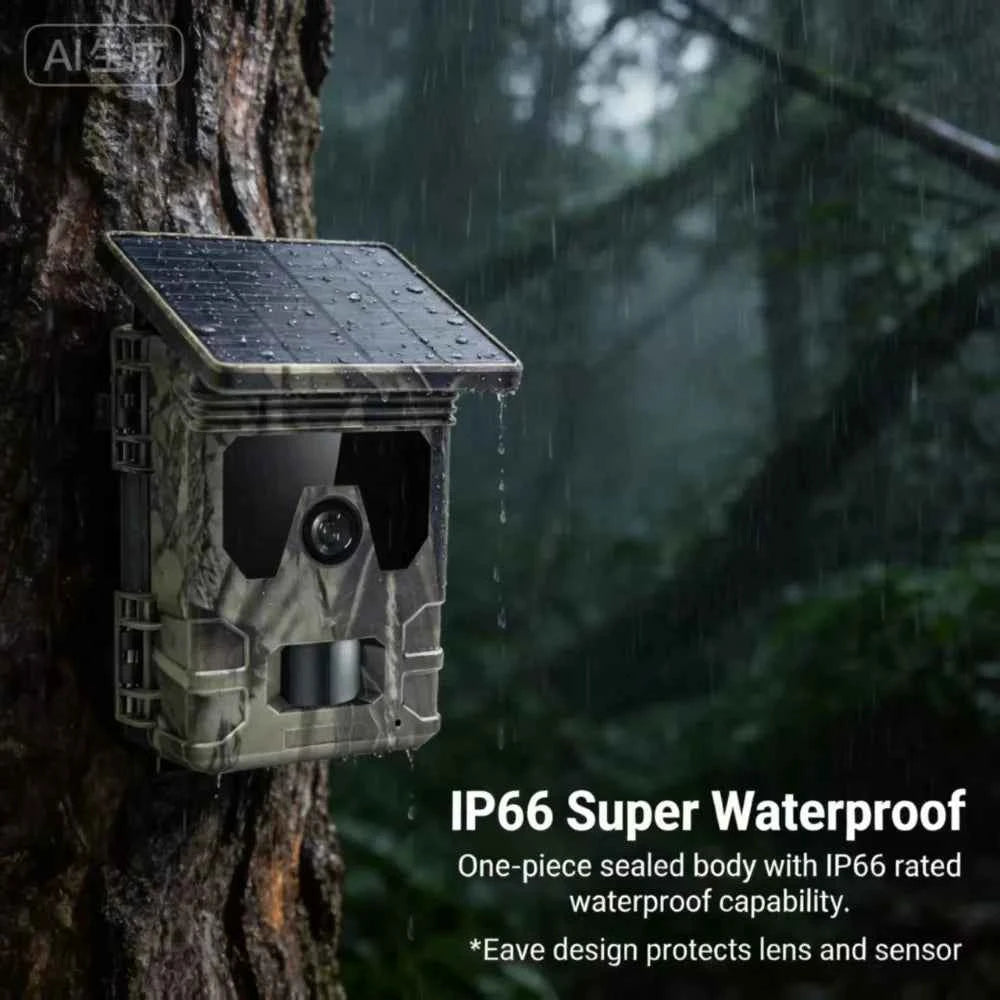 50MP 4K Solar Panel Hunting Camera with Infrared Night Vision for Wildlife Monitoring and Trail Recording