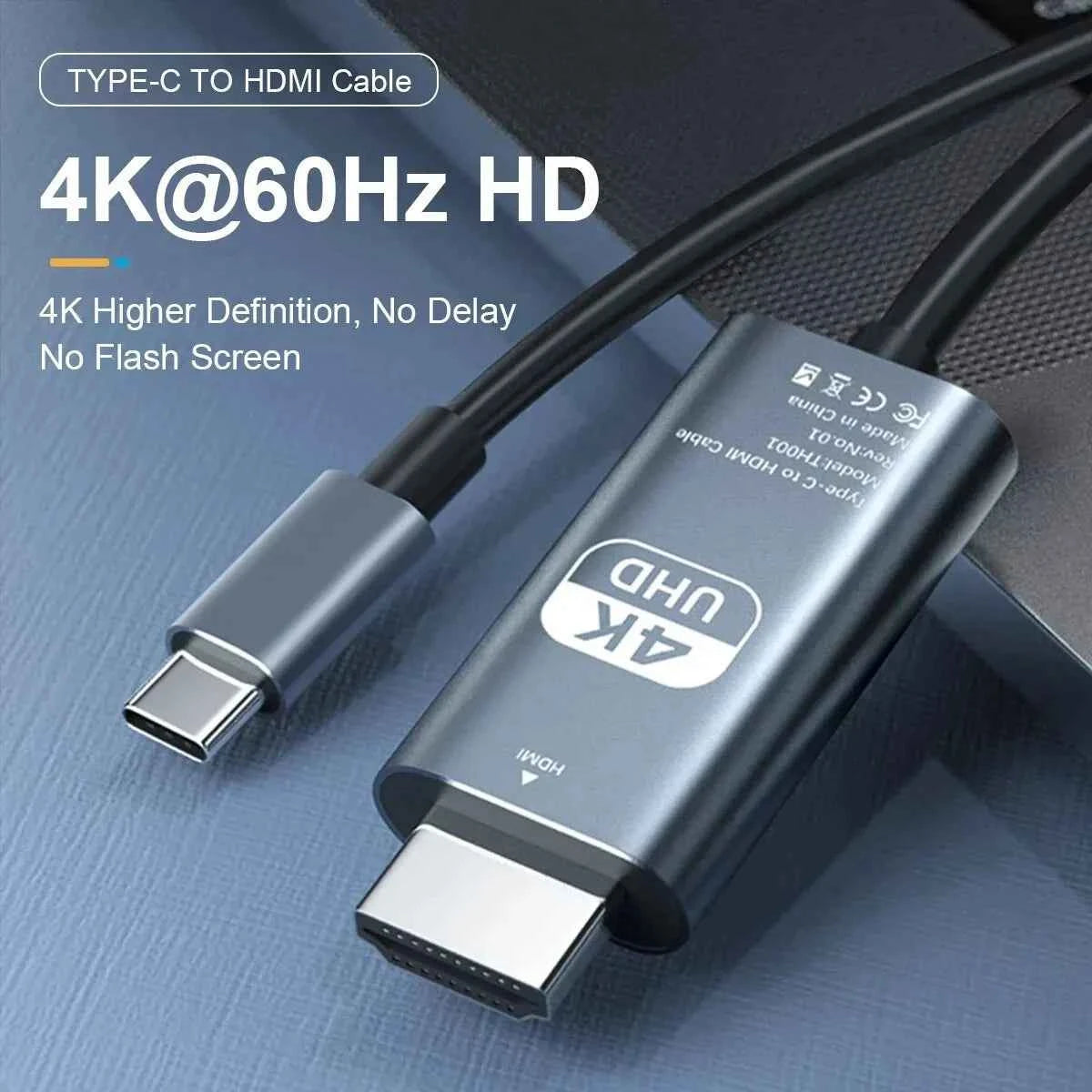 4K HD Type-C to HDTV Cable - 2M Braided Screen Projection Cable for TV and Computer