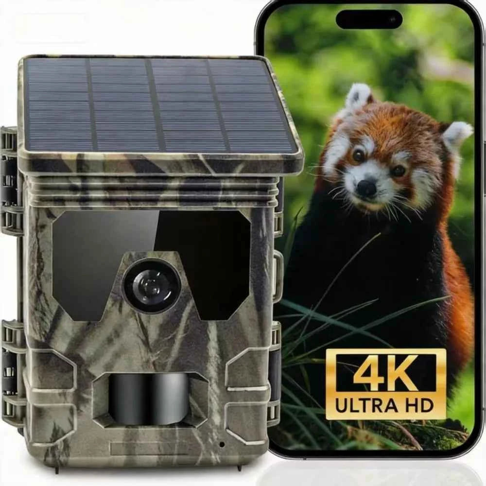 50MP 4K Solar Panel Hunting Camera with Infrared Night Vision for Wildlife Monitoring and Trail Recording