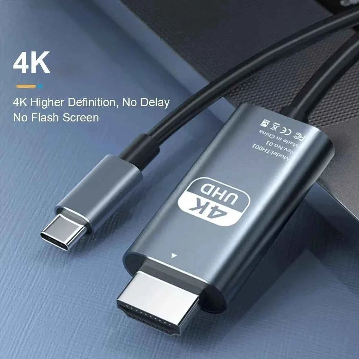 4K HD Type-C to HDTV Cable - 2M Braided Screen Projection Cable for TV and Computer
