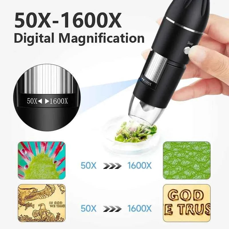 1600X USB Microscope 1080P HD Soldering Microscope with 8 LEDs for Android, Mac, Windows (X4)