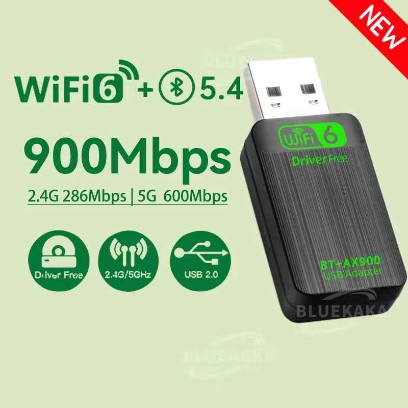 AX900 USB WiFi 6 Adapter - Dual Band 2.4G & 5GHz Wireless Network Dongle for Windows 10/11, Bluetooth 5.4, Driver Free