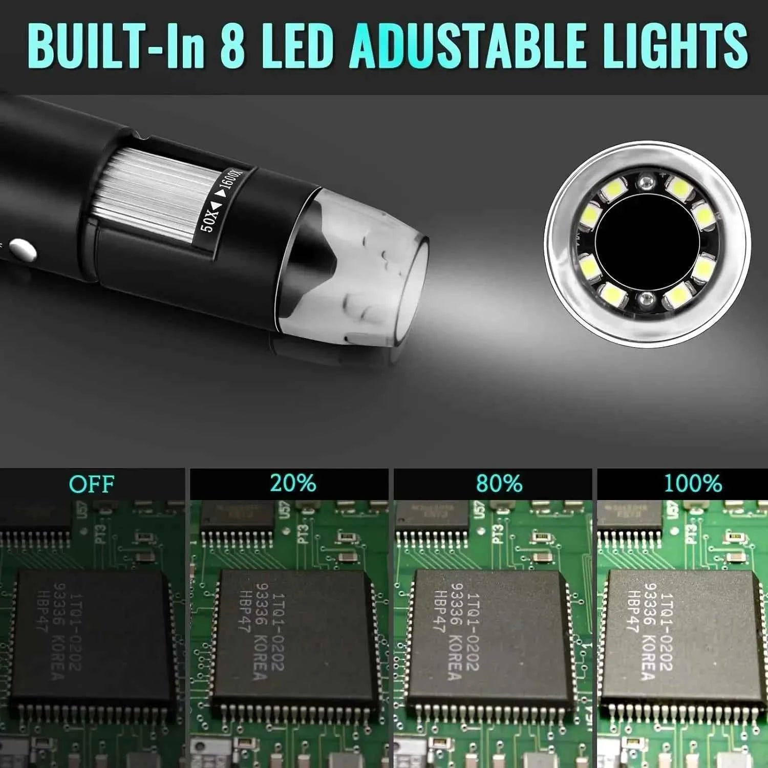 1600X USB Microscope 1080P HD Soldering Microscope with 8 LEDs for Android, Mac, Windows (X4)