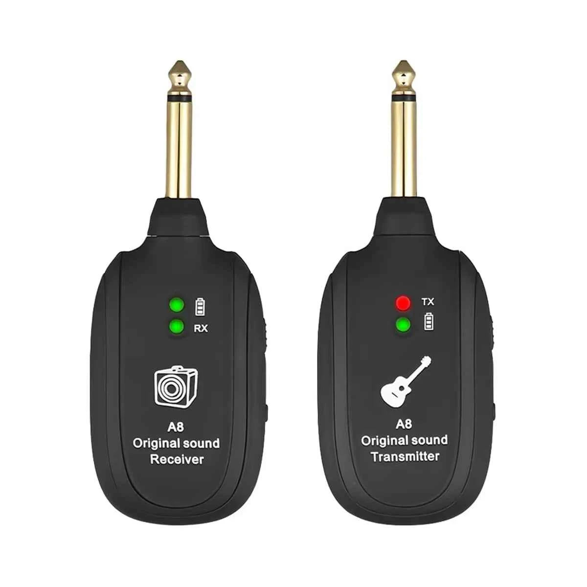 A8 Guitar Wireless System - Rechargeable Transmitter & Receiver for Electric Guitar and Bass