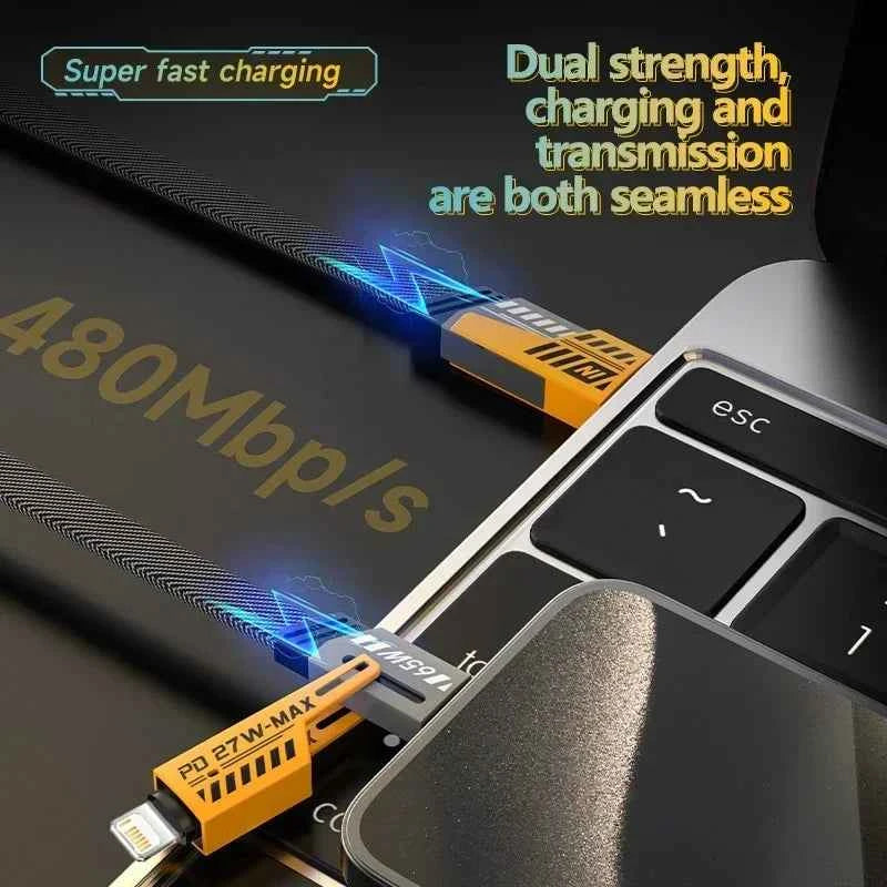 4 in 1 Fast Charging Cable PD 27W for iPhone 15, Samsung, Xiaomi - 65W USB Type C Multi Port Quick Charge Wire