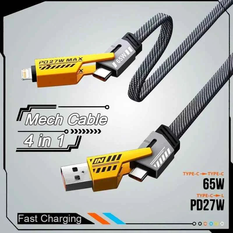 4 in 1 Fast Charging Cable PD 27W for iPhone 15, Samsung, Xiaomi - 65W USB Type C Multi Port Quick Charge Wire