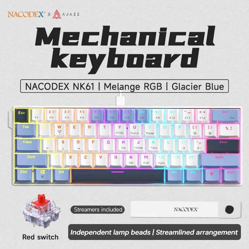 AJAZZ NK61 Wired Gaming Keyboard - 60% RGB Hot-Swappable Mini Mechanical Keyboard with 61 Keys and Red Switch for Gamers
